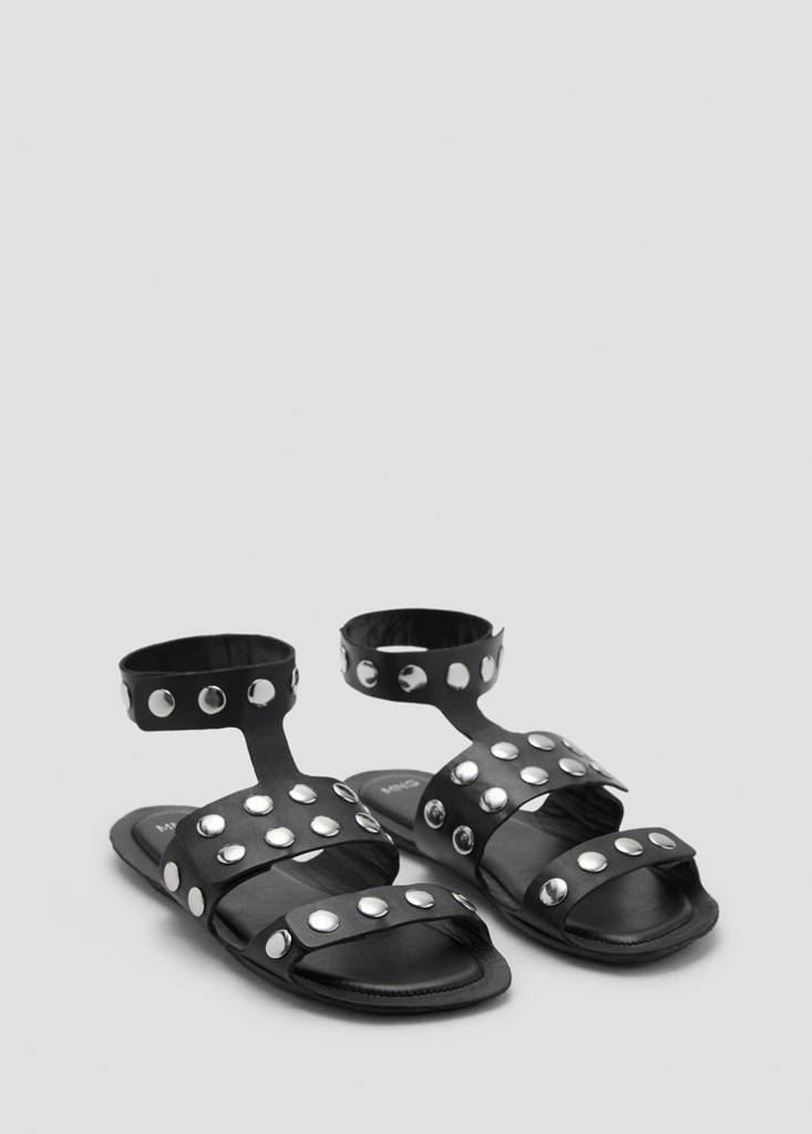 Studded leather sandals — Black