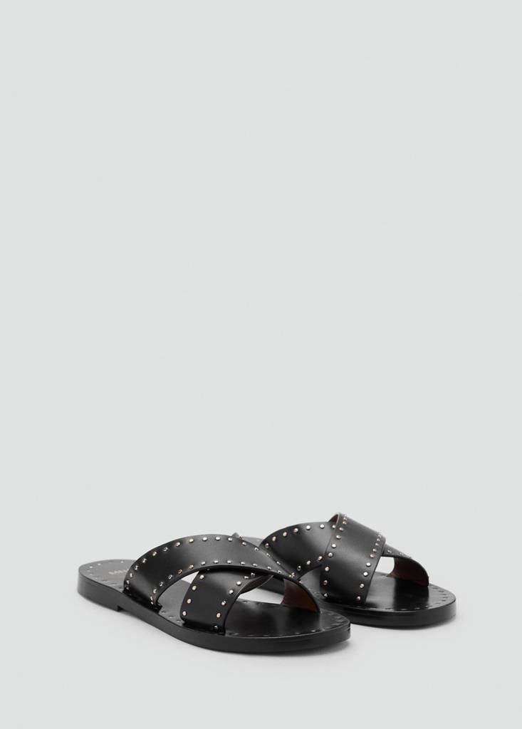 Studded leather sandals — Black