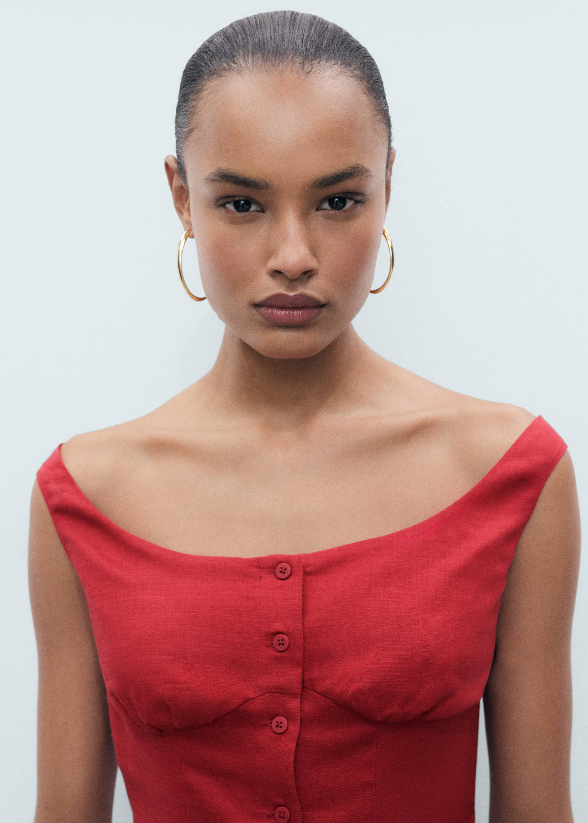 Платье из смесового льна с пуговицами - Деталь изделия 1, Темно-оранжевый. Ref: 17011167-00.