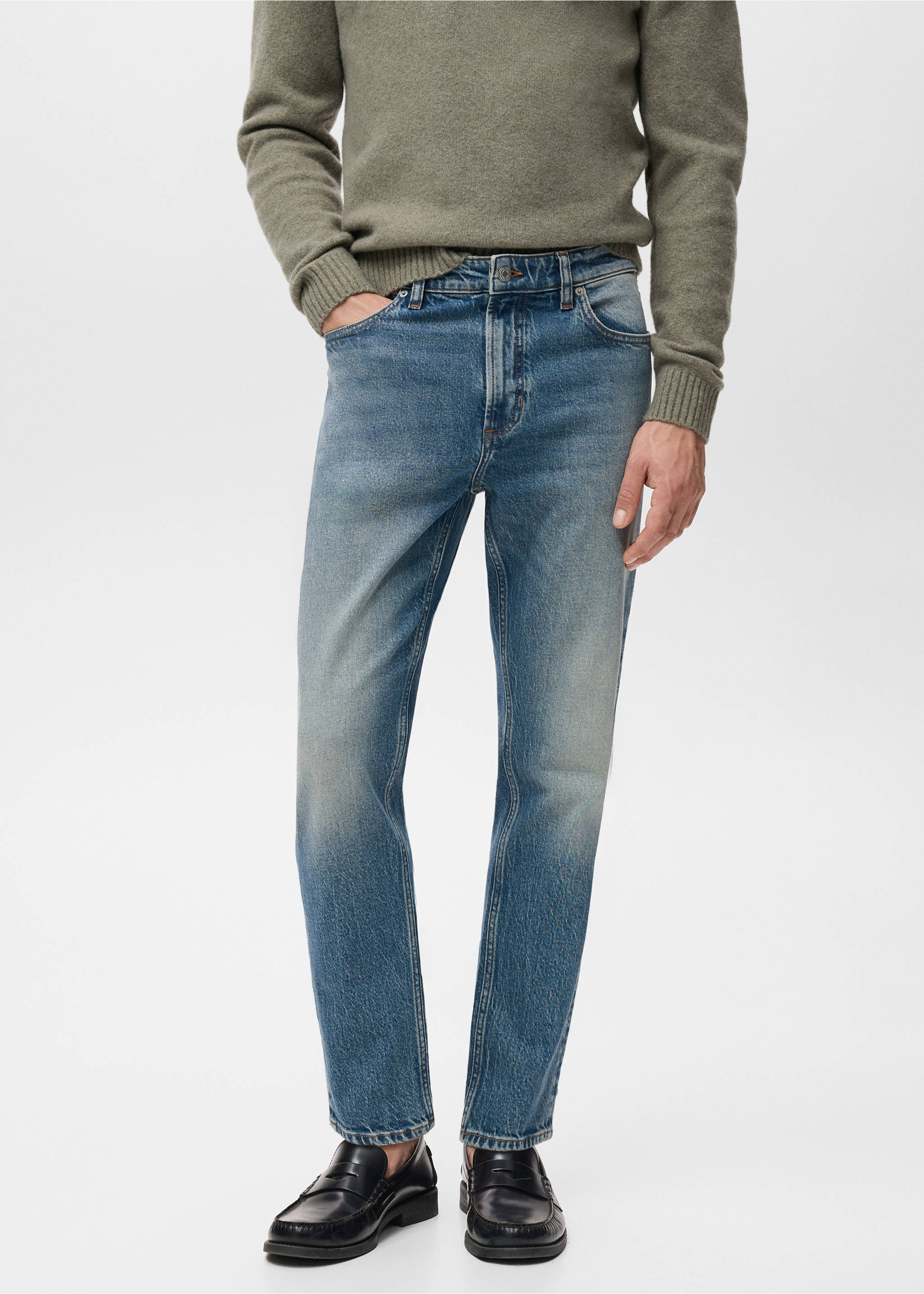 Джинсы Ben cropped tapered fit - Средний план, Средний синий винтаж. Ref: 17011225-00.