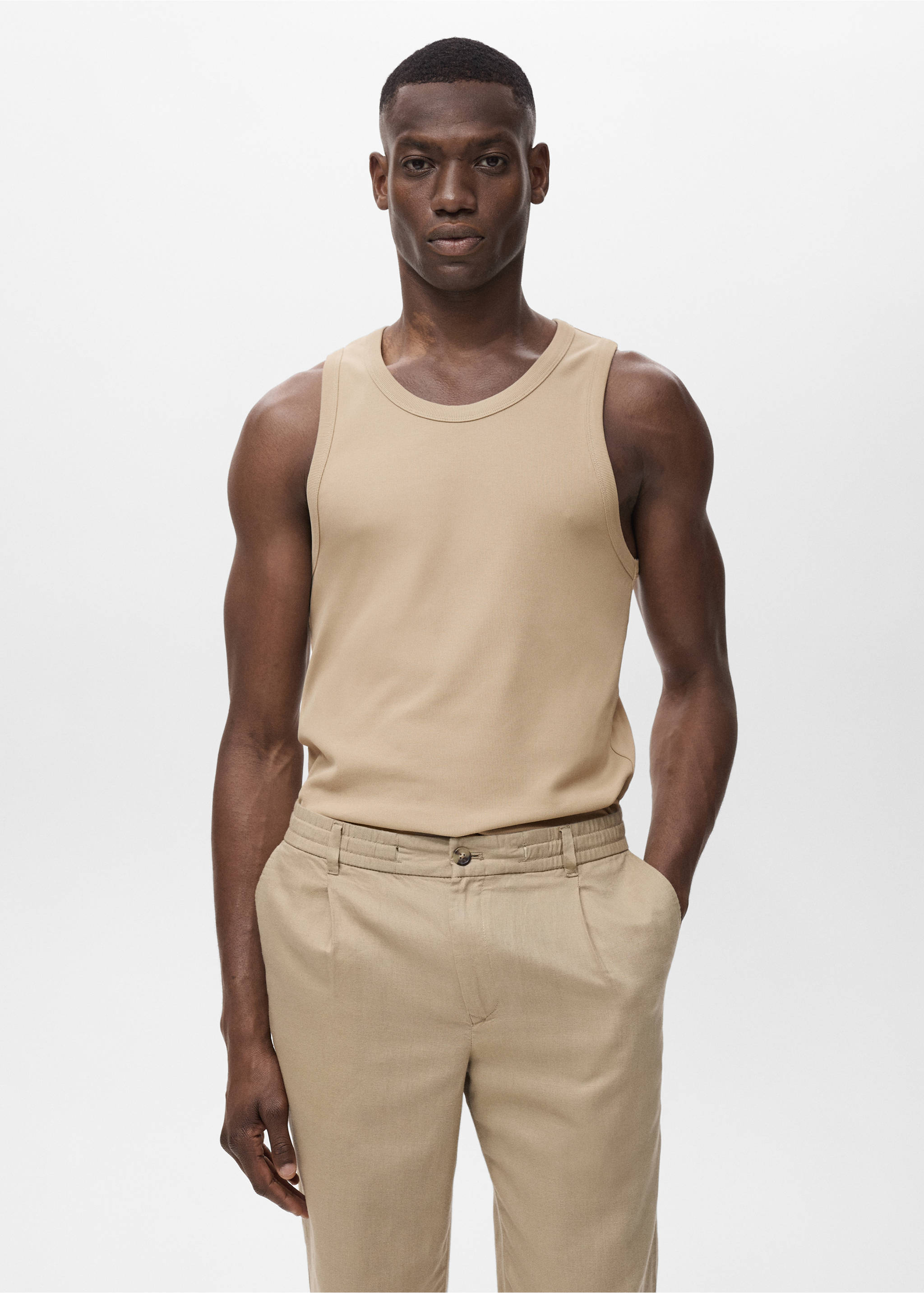 Débardeur côtelé slim fit - Plan moyen, Gris. Ref: 17011233-00.