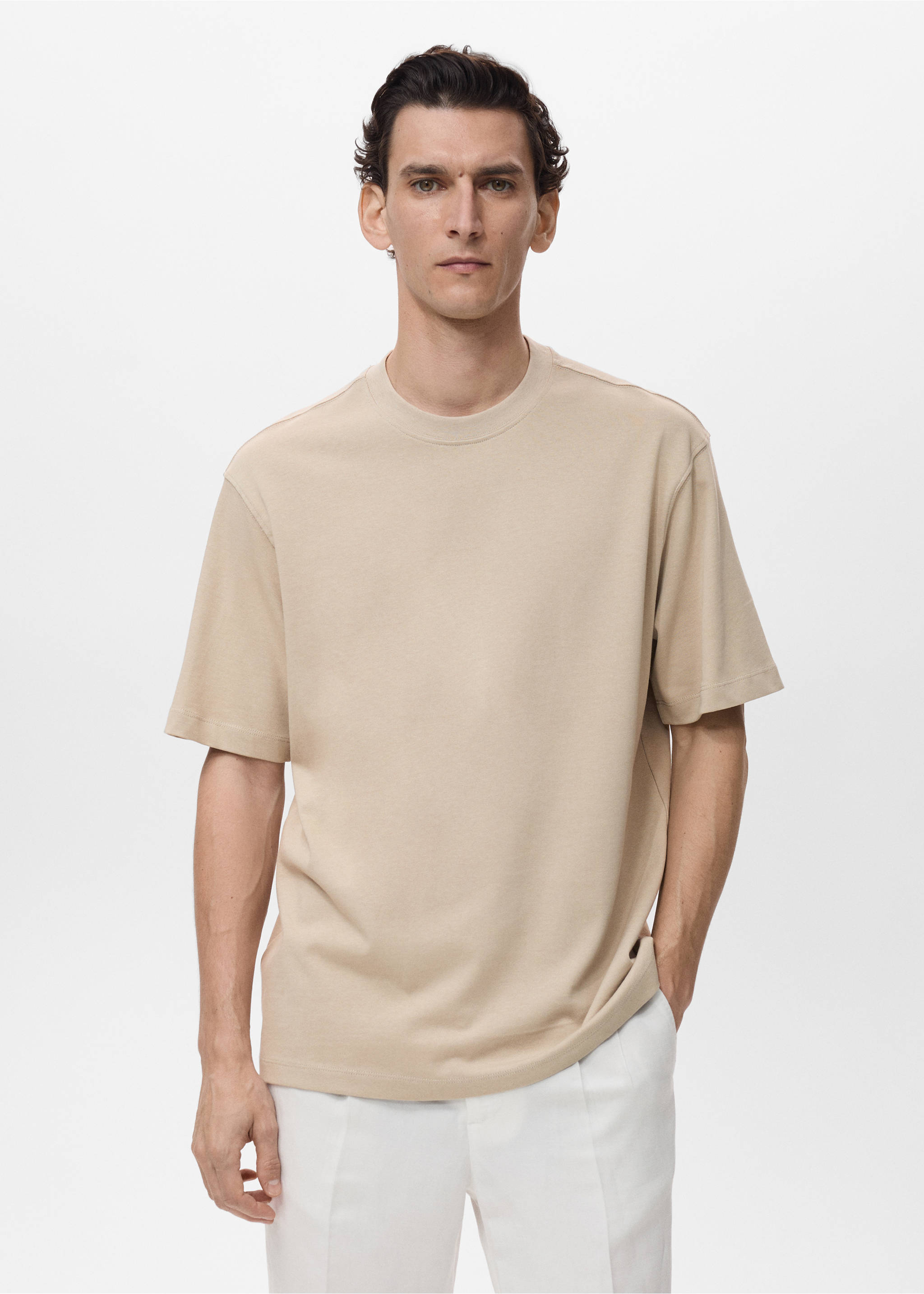 T-shirt 100 % coton relaxed-fit - Plan moyen, Écru. Ref: 17011240-00.