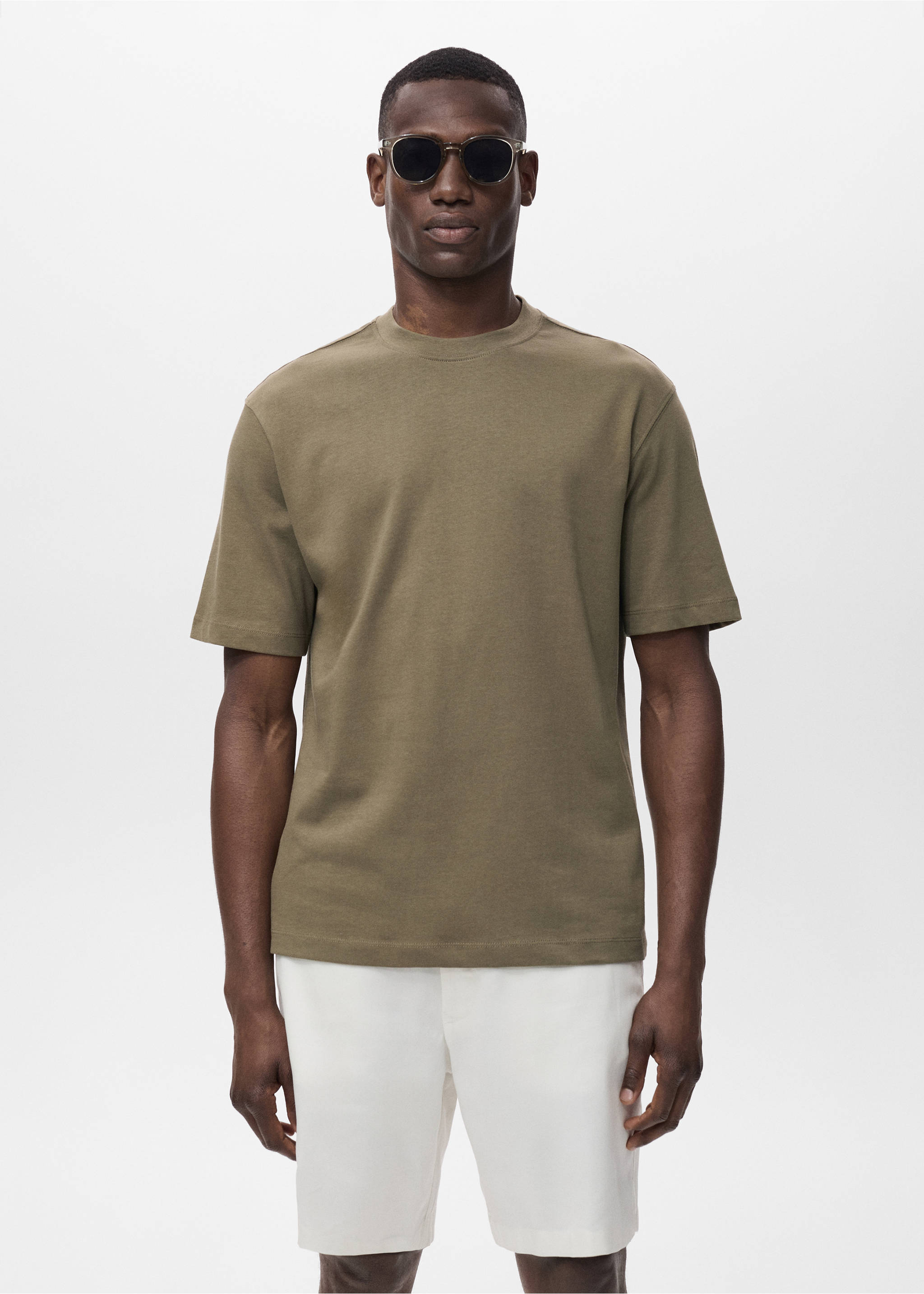 T-shirt 100 % coton relaxed-fit - Plan moyen, Kaki. Ref: 17011240-00.