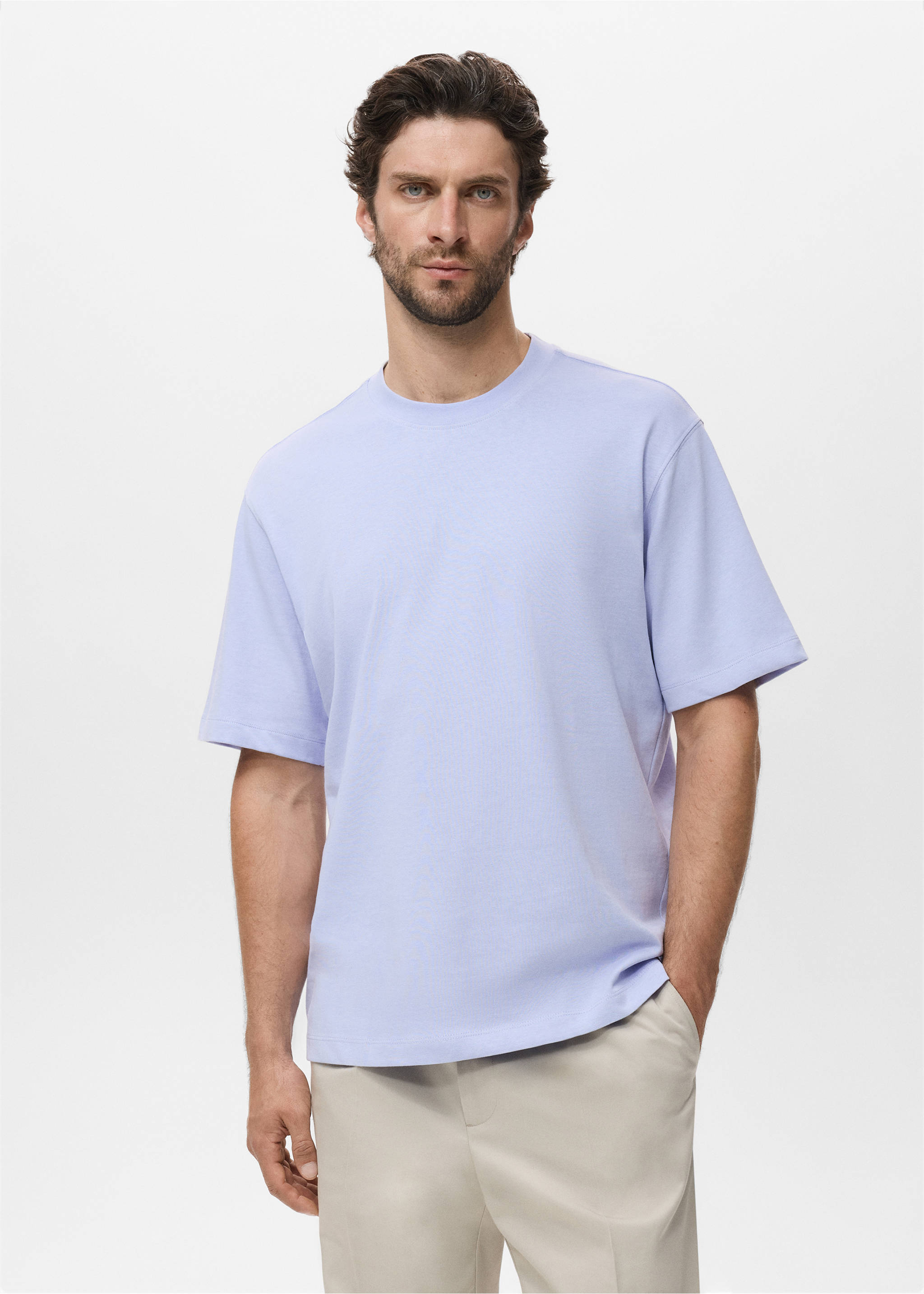 T-shirt 100 % coton relaxed-fit - Plan moyen, Bleu ciel. Ref: 17011240-00.