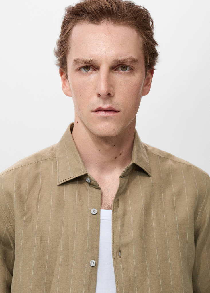 Linen pinstripe shirt — Khaki