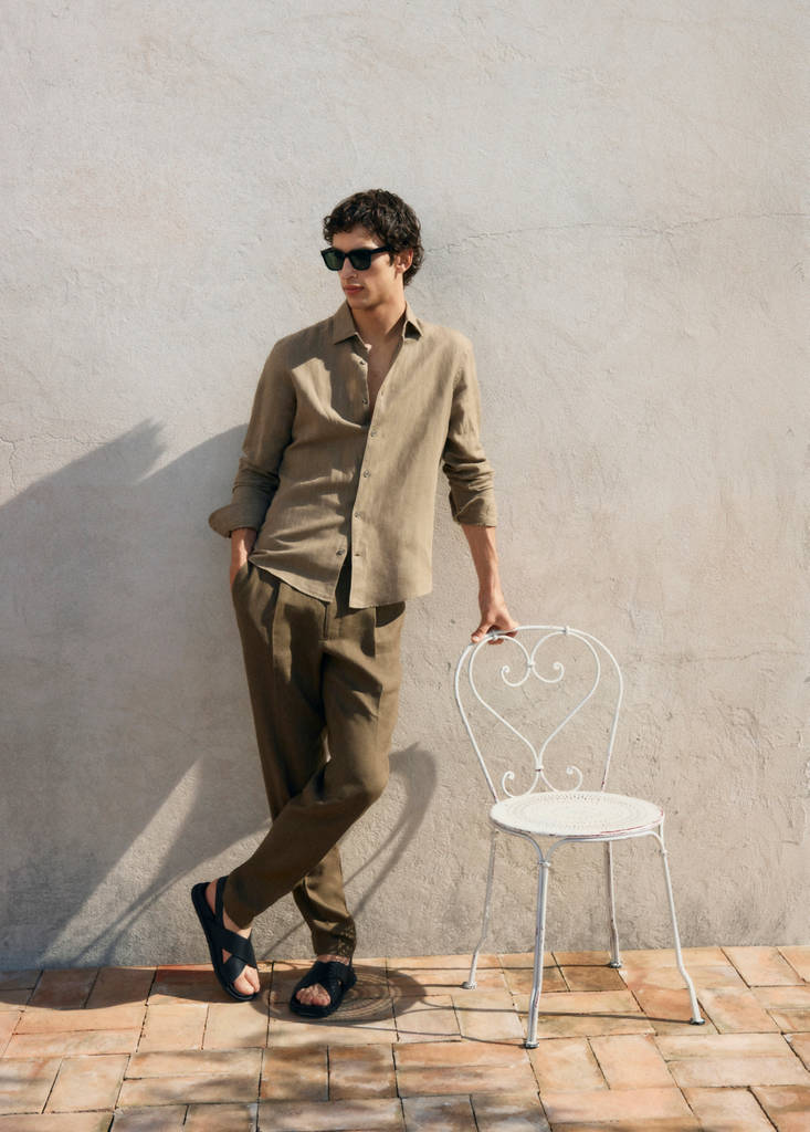Linen pinstripe shirt — Khaki