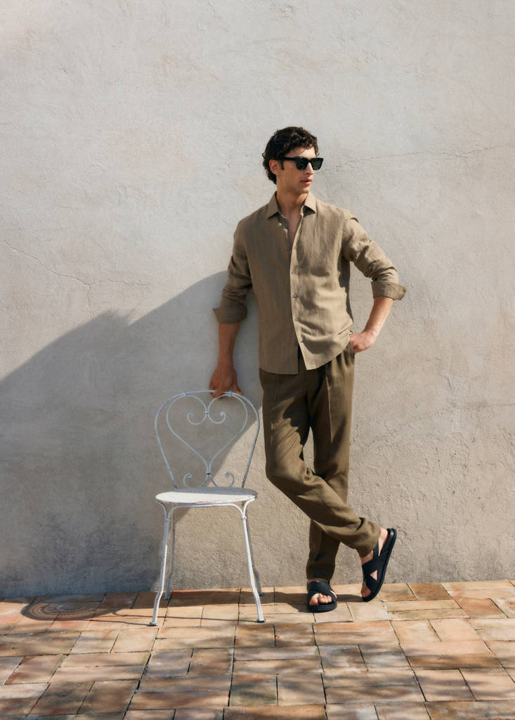 Linen pinstripe shirt — Khaki