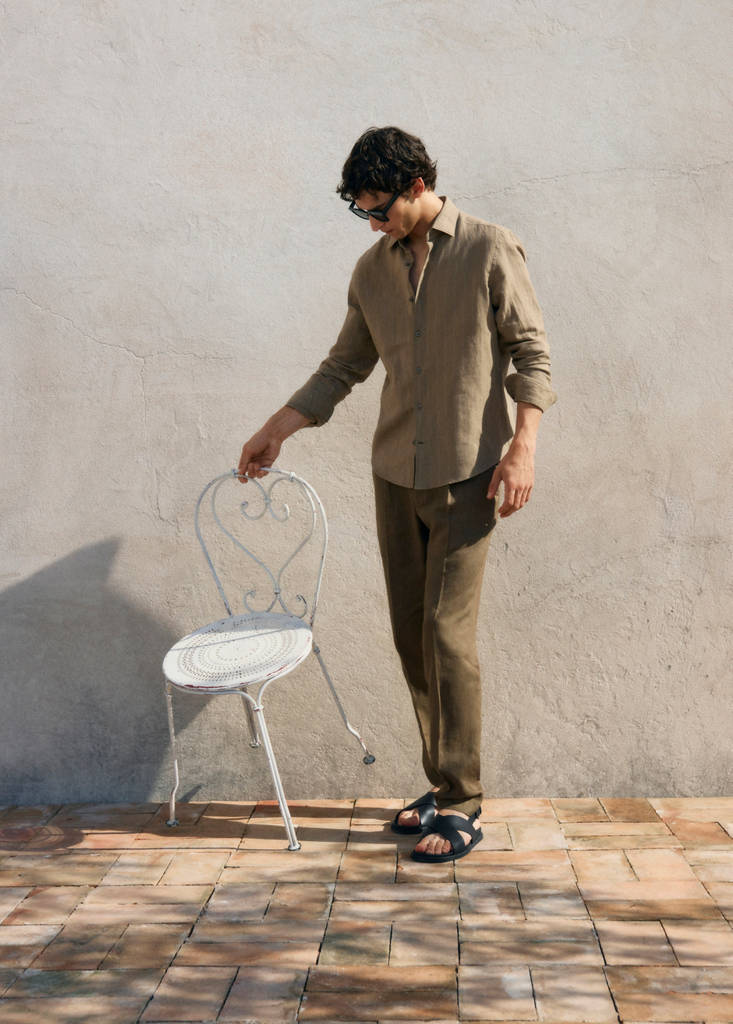 Linen pinstripe shirt — Khaki