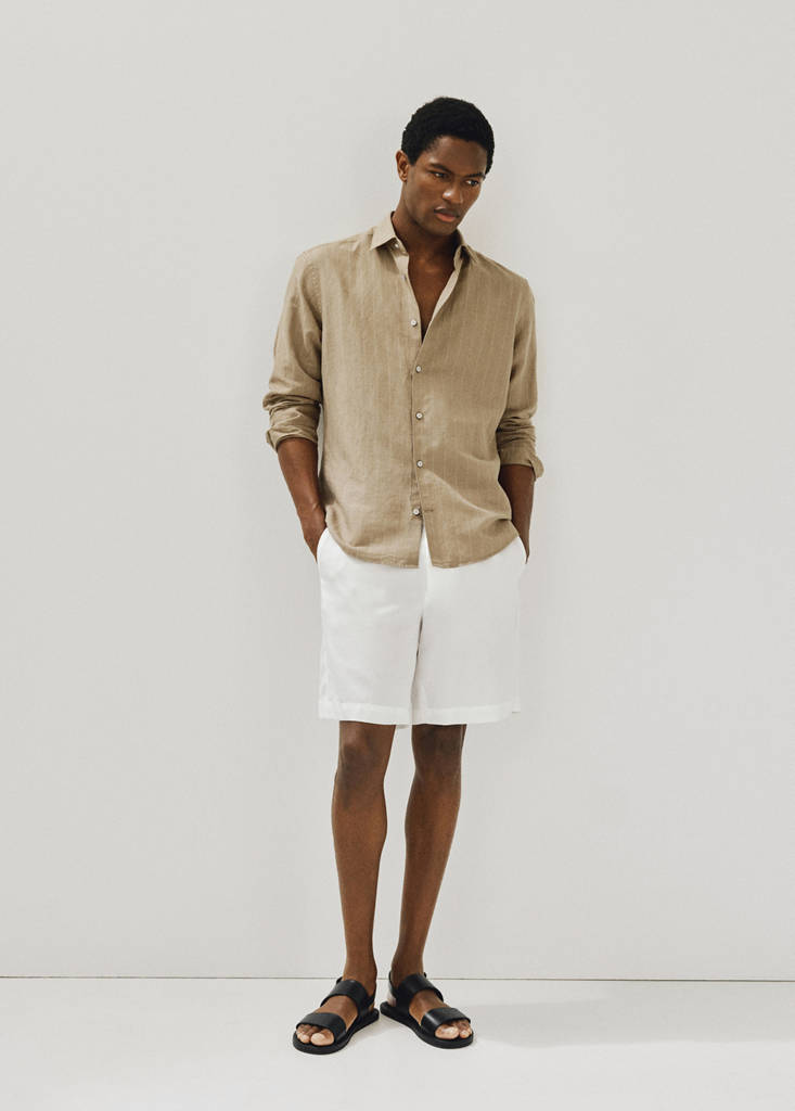 Linen pinstripe shirt — Khaki