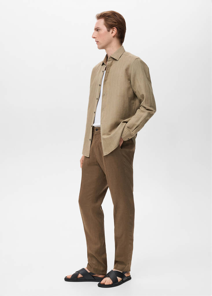 Linen pinstripe shirt — Khaki