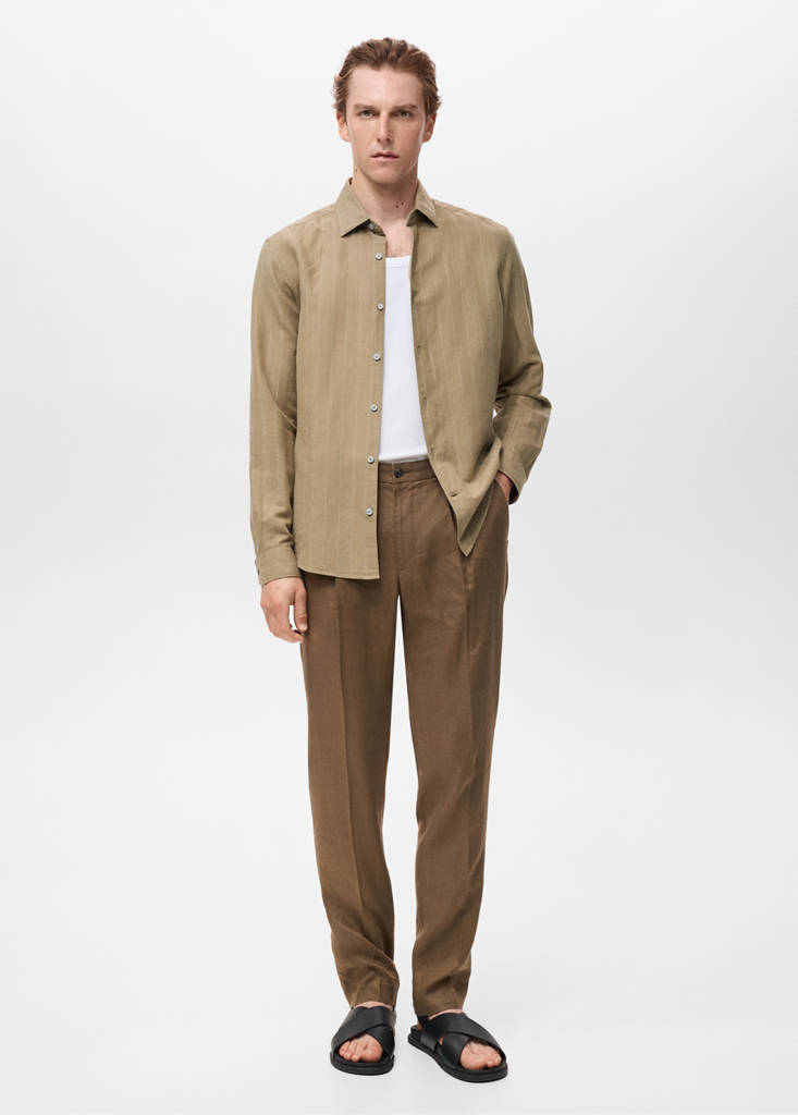 Linen pinstripe shirt — Khaki