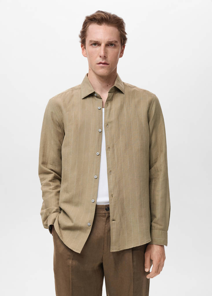 Linen pinstripe shirt — Khaki