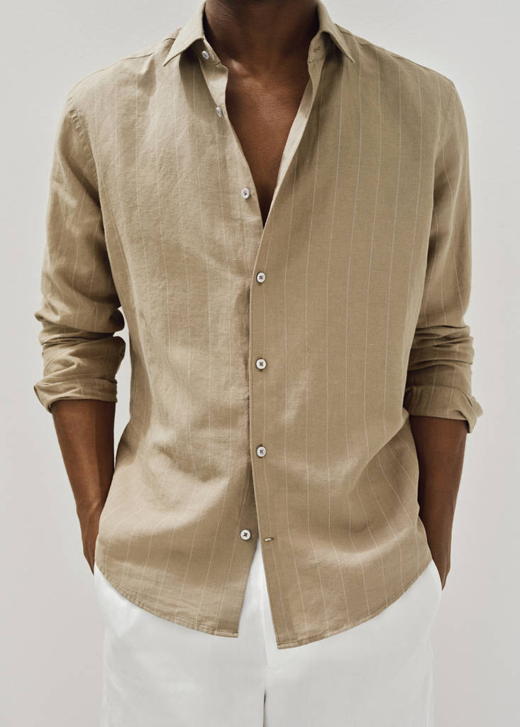 Linen pinstripe shirt — Khaki
