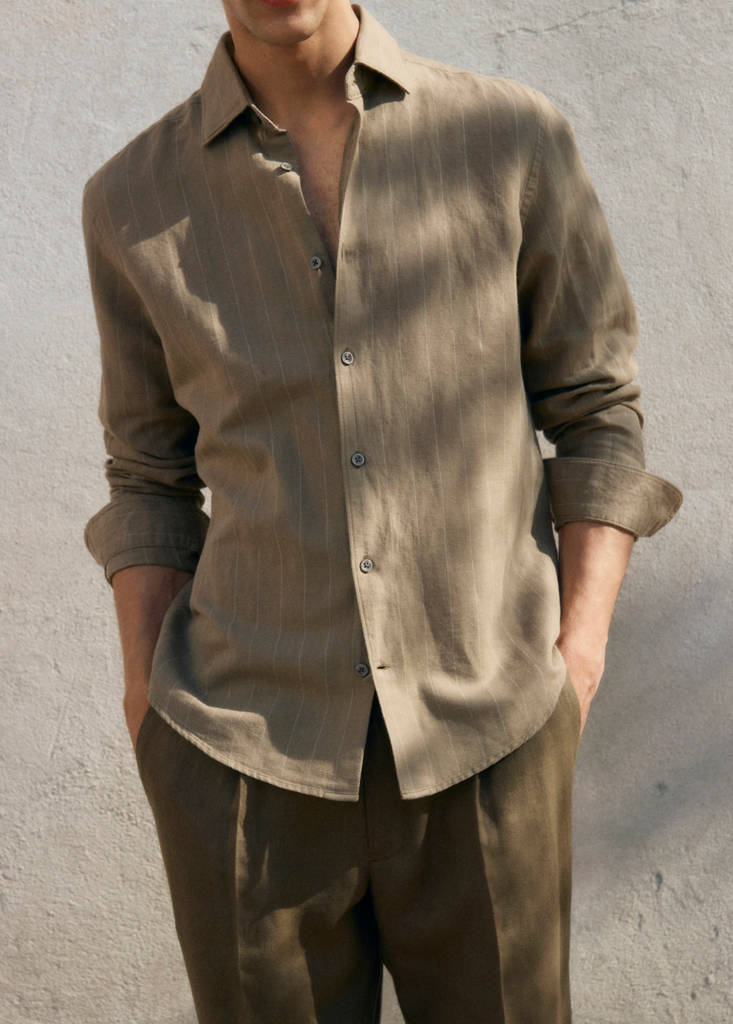 Linen pinstripe shirt — Khaki
