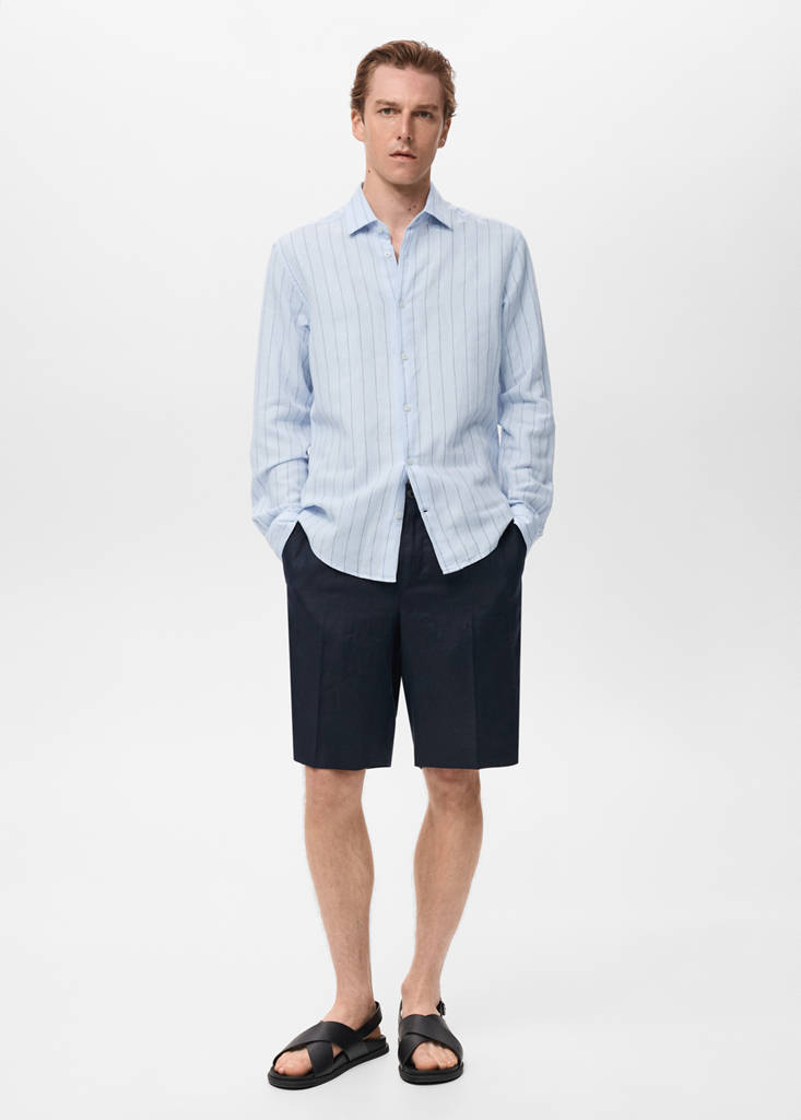 Linen pinstripe shirt — Sky Blue