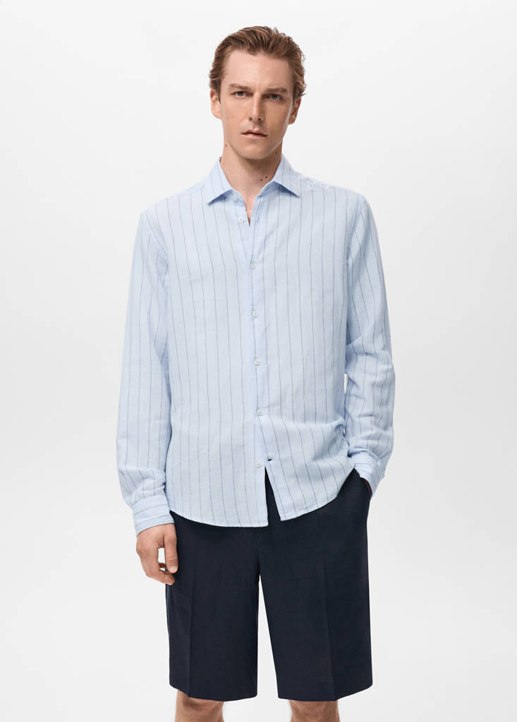Linen pinstripe shirt — Sky Blue