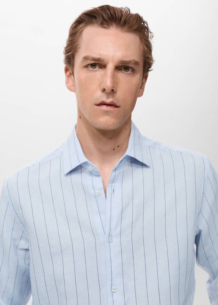Linen pinstripe shirt — Sky Blue