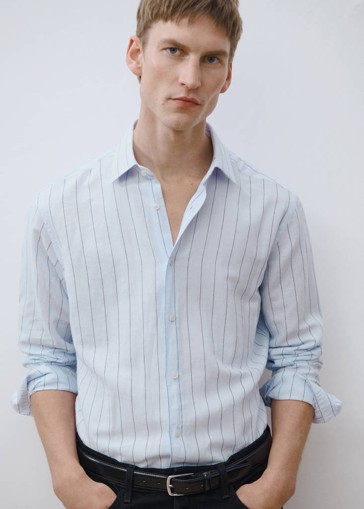 Linen pinstripe shirt — Sky Blue
