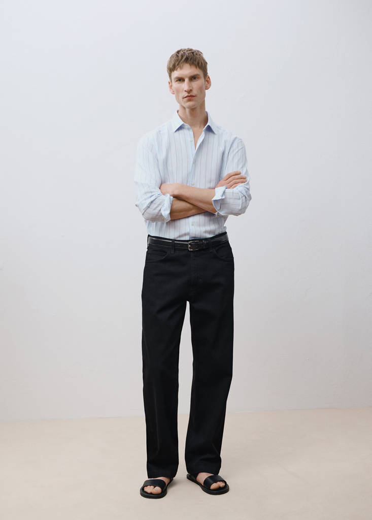 Linen pinstripe shirt — Sky Blue