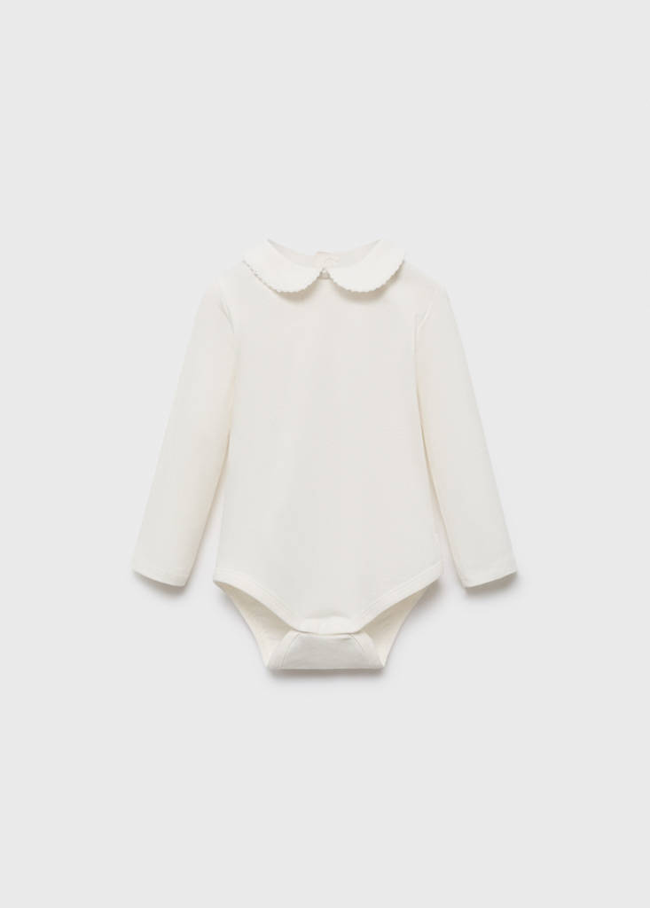 MANGO KIDS - Body coton col Claudine blanc cassé - 9-12 mois - Nouveau-nés
