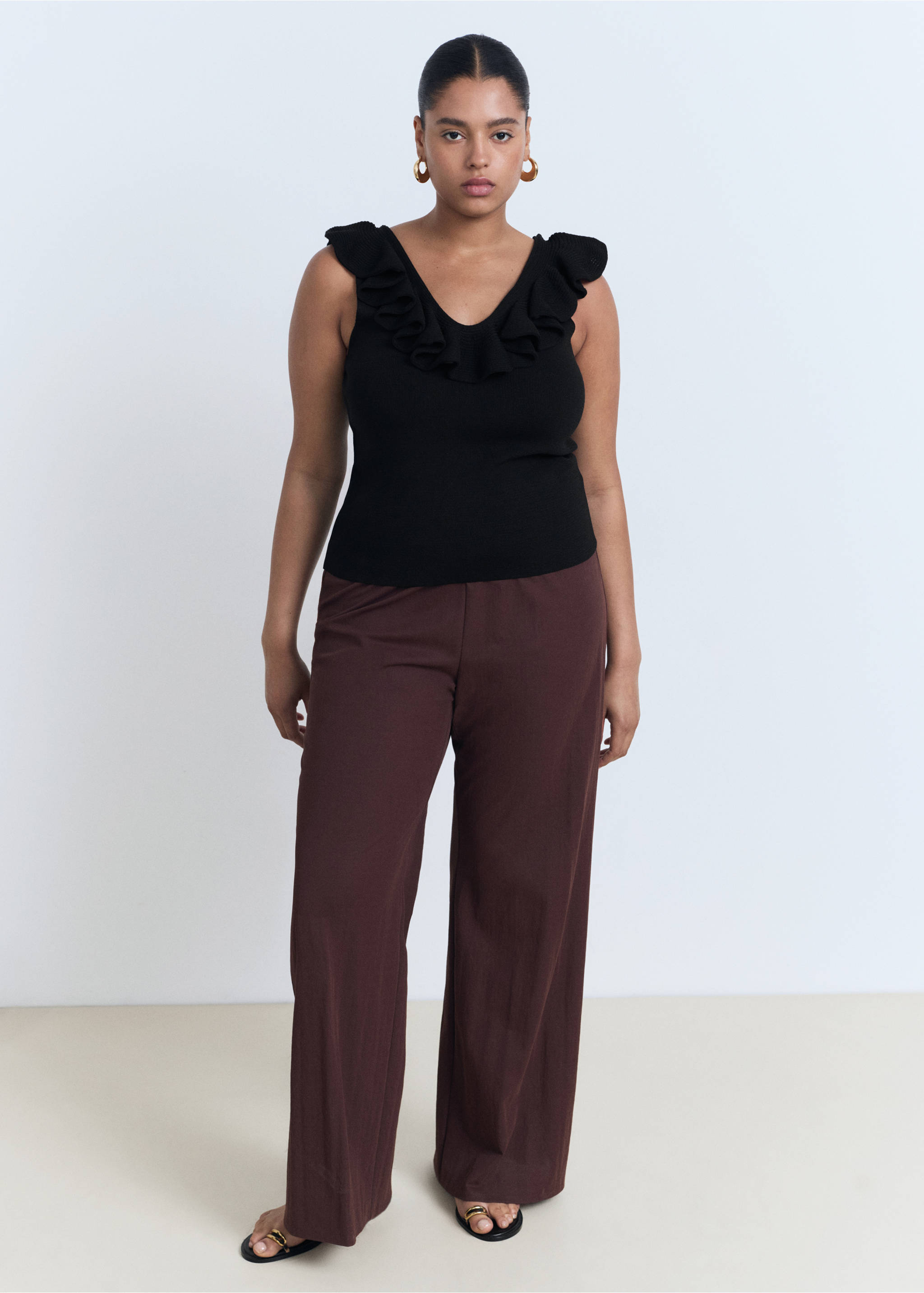 Ruffle knit top - Details of the article 3, Black. Ref: 17011264-00.