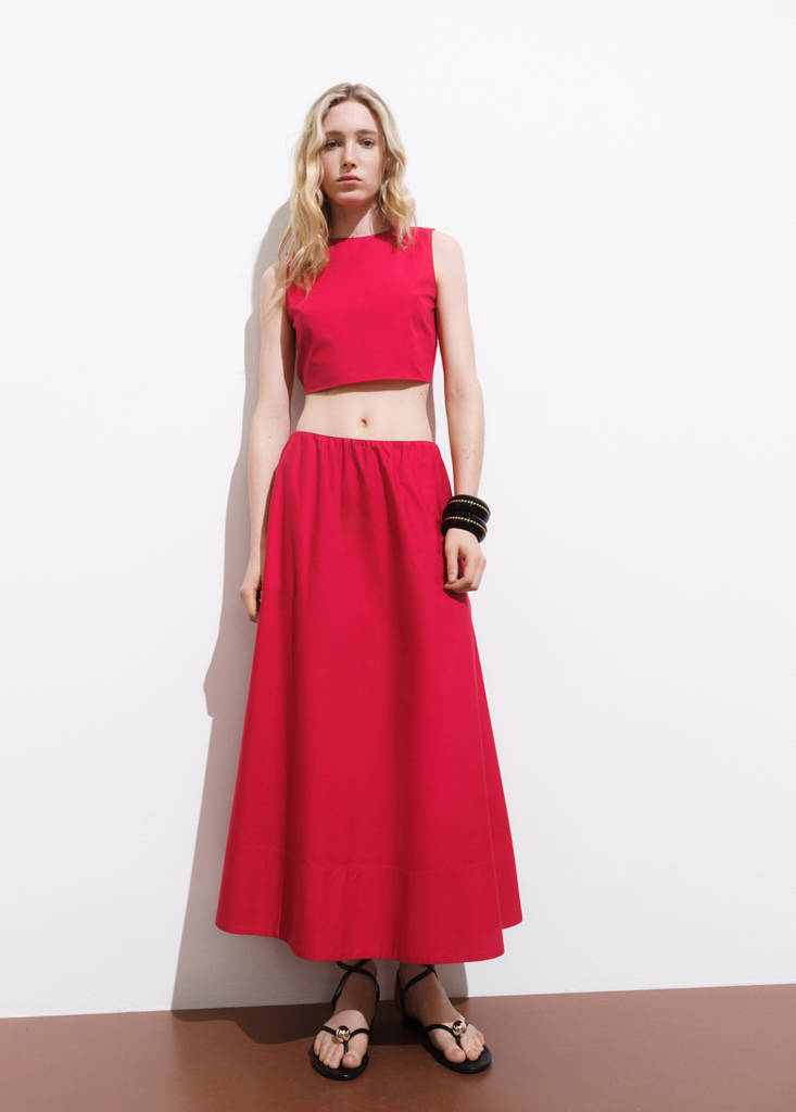 Flared cotton skirt — Red