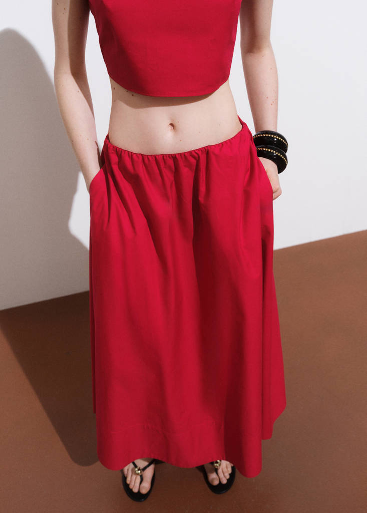 Flared cotton skirt — Red