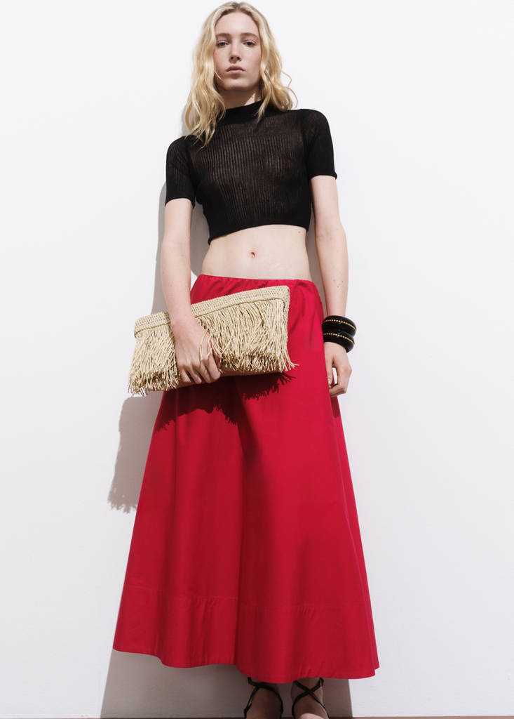 Flared cotton skirt — Red