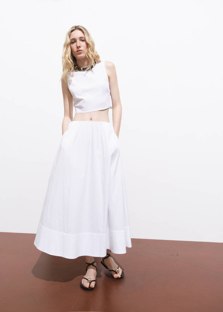 Flared cotton skirt — White