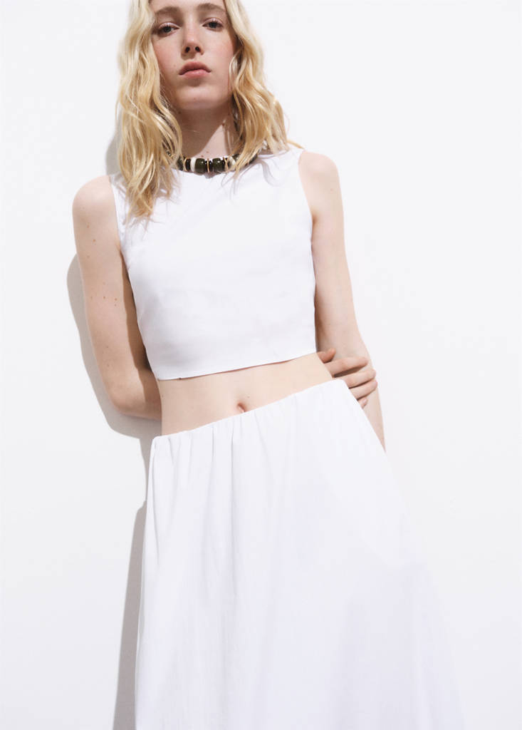 Flared cotton skirt — White