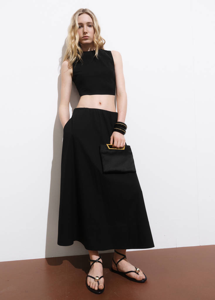 Flared cotton skirt — Black
