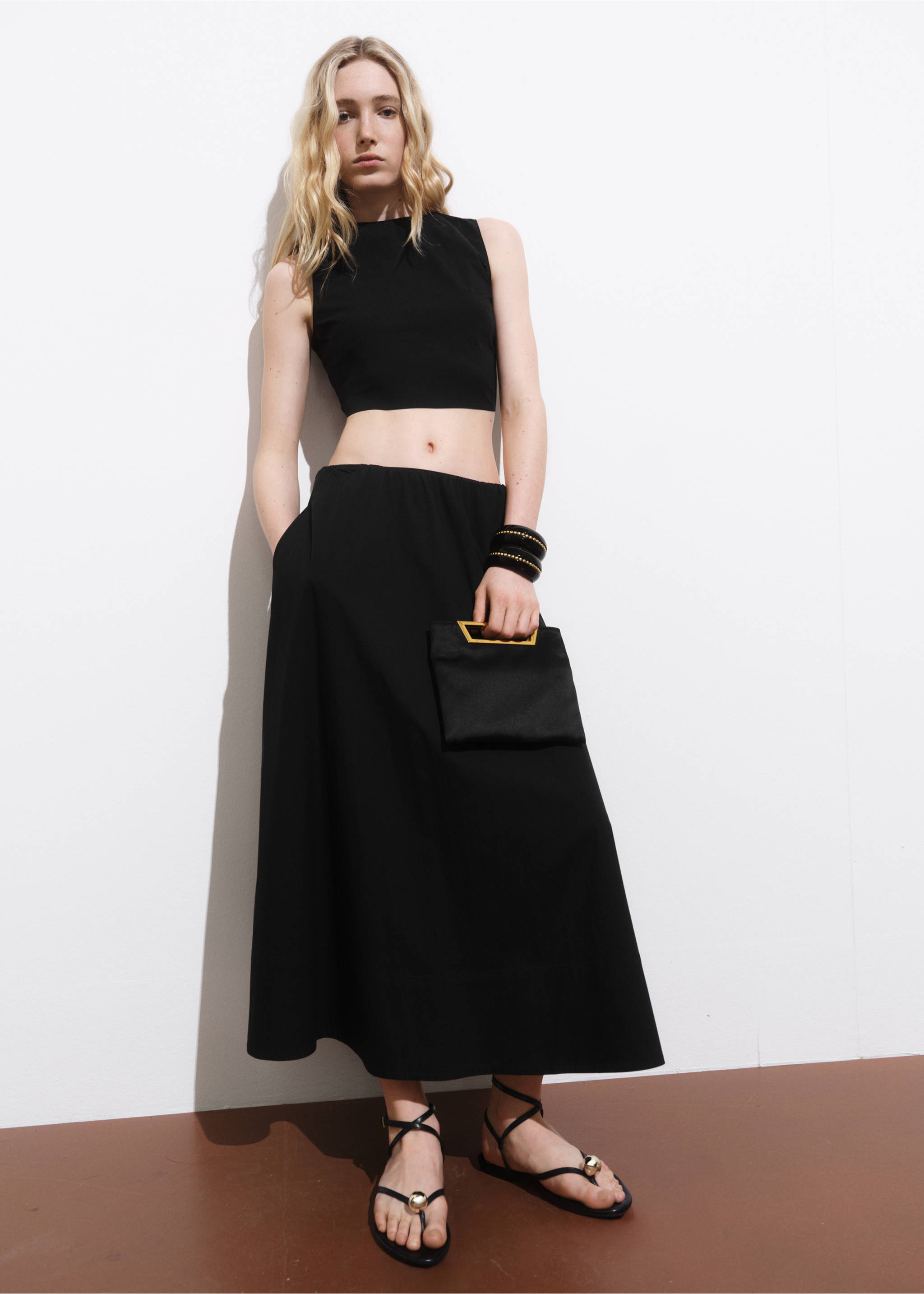 Jupe coton évasée - Plan général, Noir. Ref: 17011274-00.