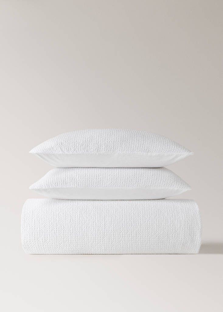 Percale cotton waffle duvet cover King bed — White