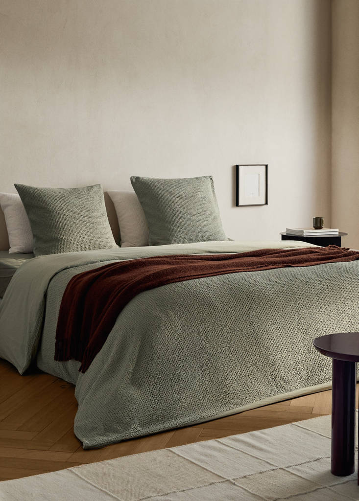 Percale cotton waffle duvet cover King bed — Forest Green