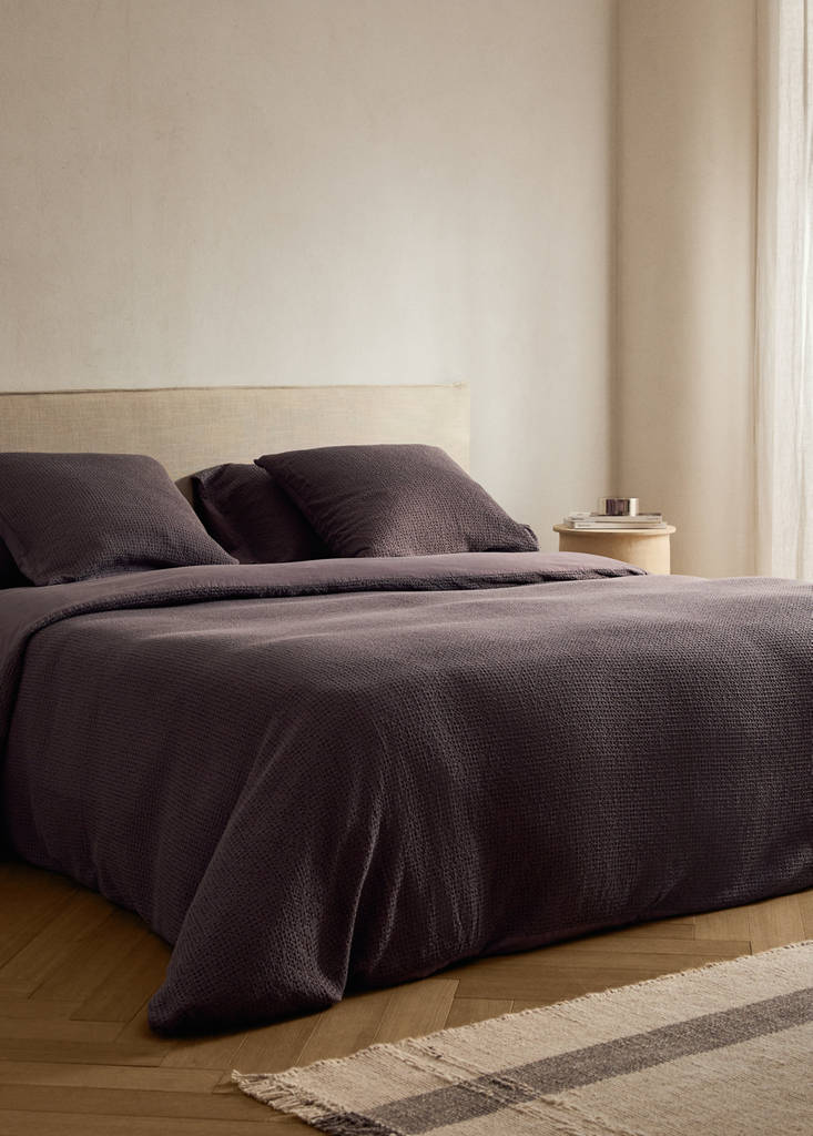 Percale cotton waffle duvet cover King bed — Blackberry