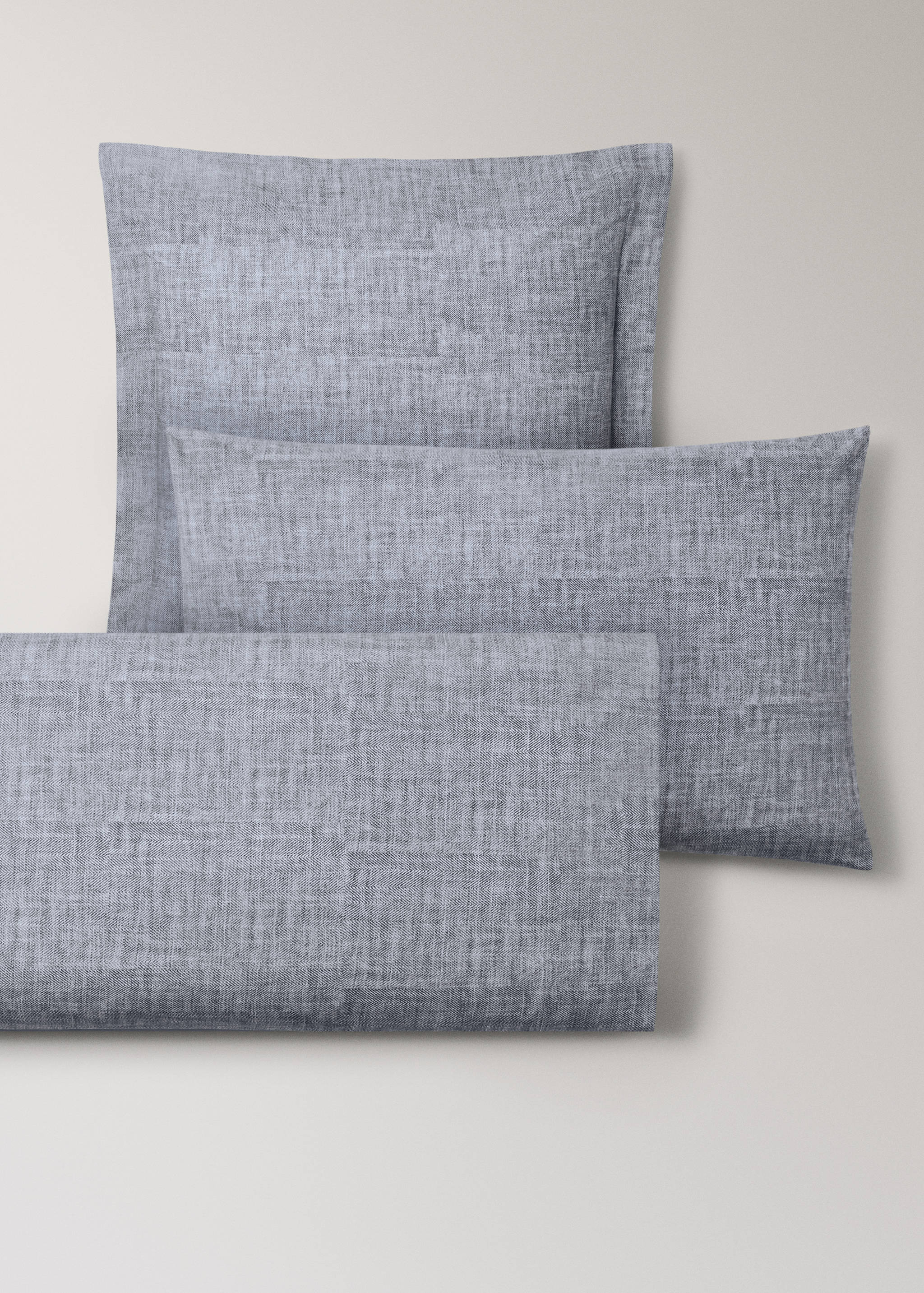 Two percale cotton herringbone-print pillowcases 60x60 cm - Details of the article 4