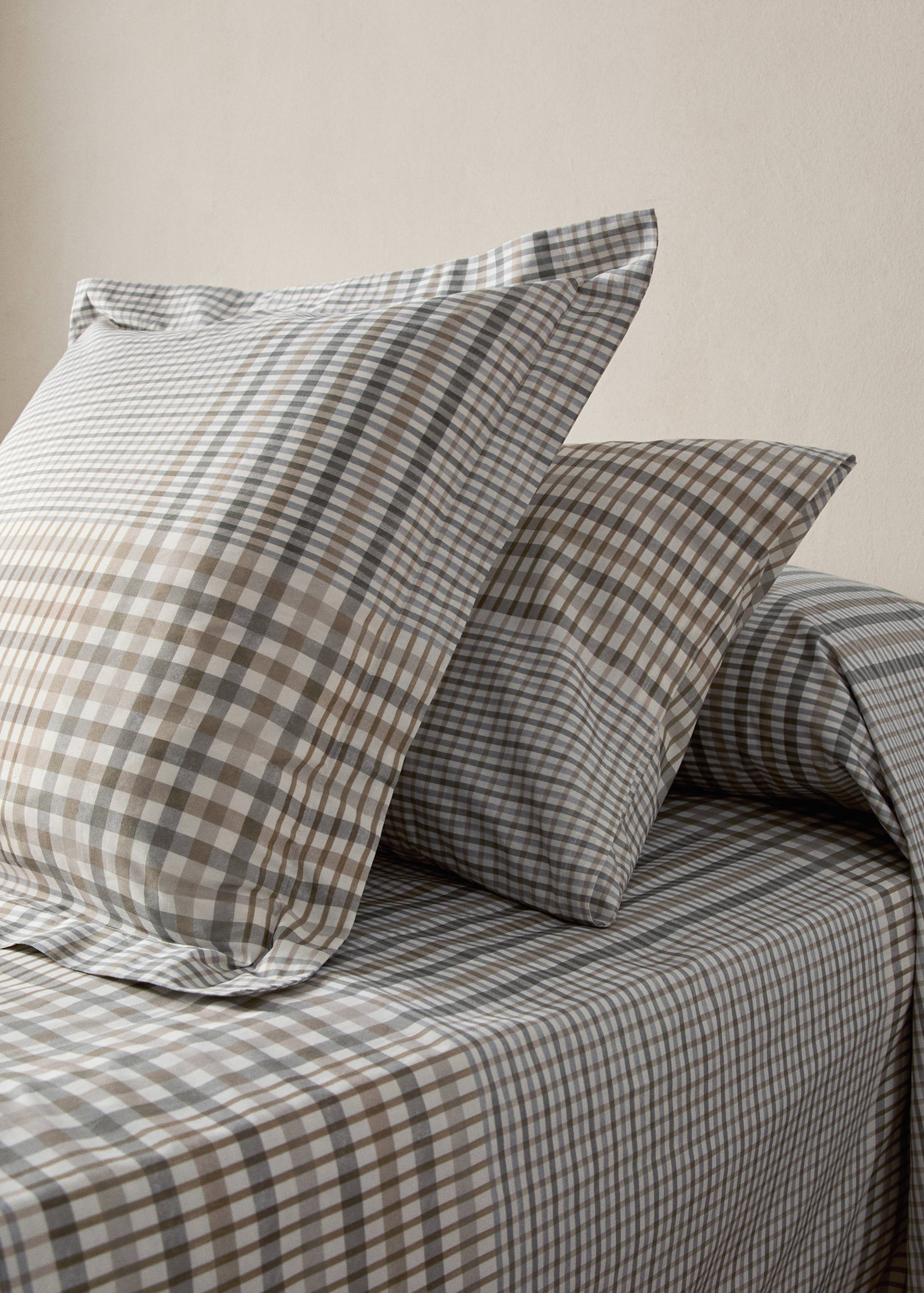 200-thread count percale cotton check-print pillowcase 45x110 cm - General plane