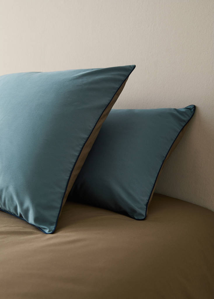 MANGO HOME - Taie d'oreiller percale de coton réversible liseré en contraste 60x60 cm bleu - 60x60cm