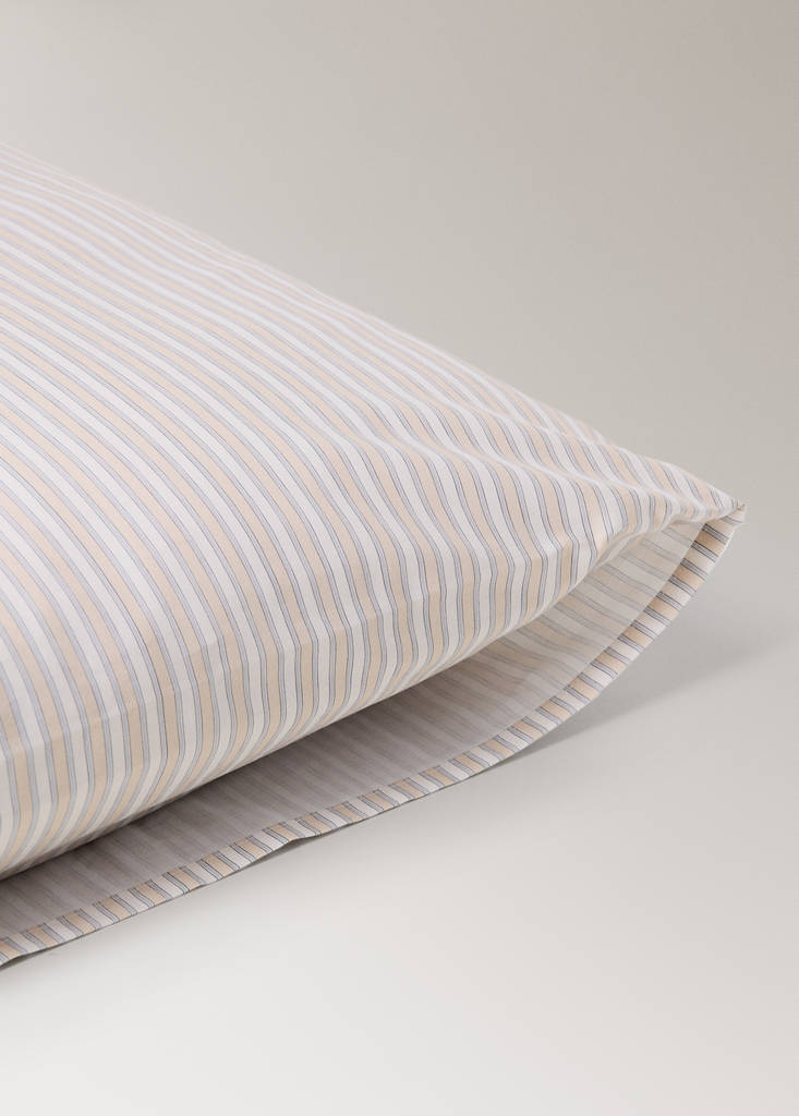 Percale cotton pillowcase with fine stripe print 60x60 cm — Vanilla