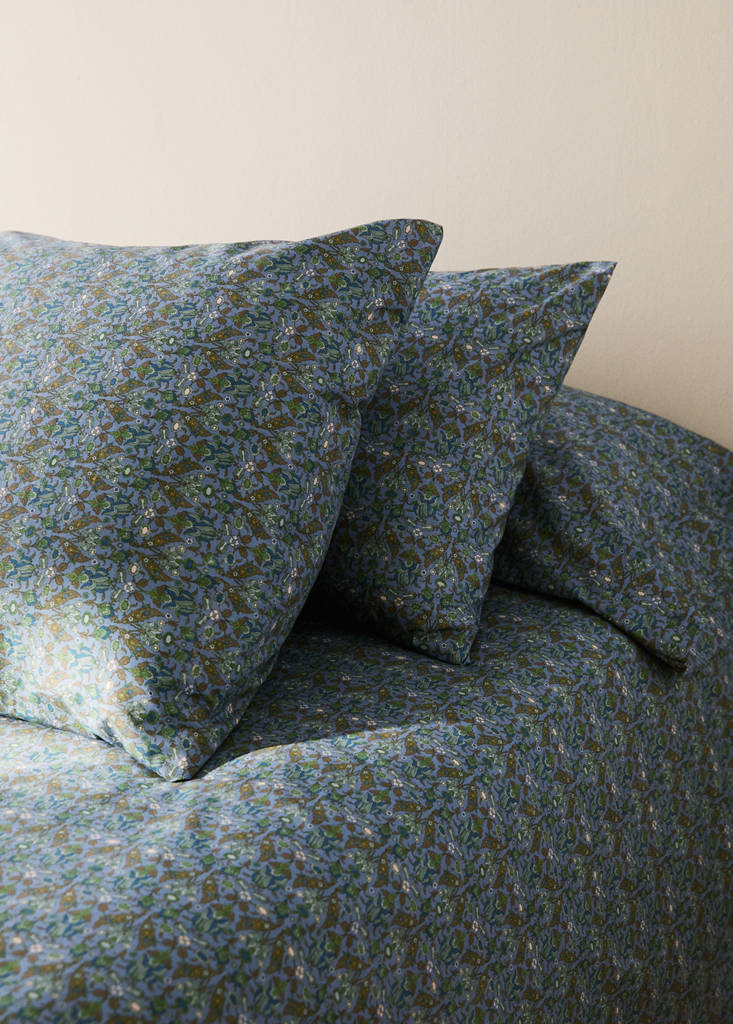 MANGO HOME - Taie d'oreiller en percale de coton imprimé petites fleurs 60x60 cm bleu - 60x60cm