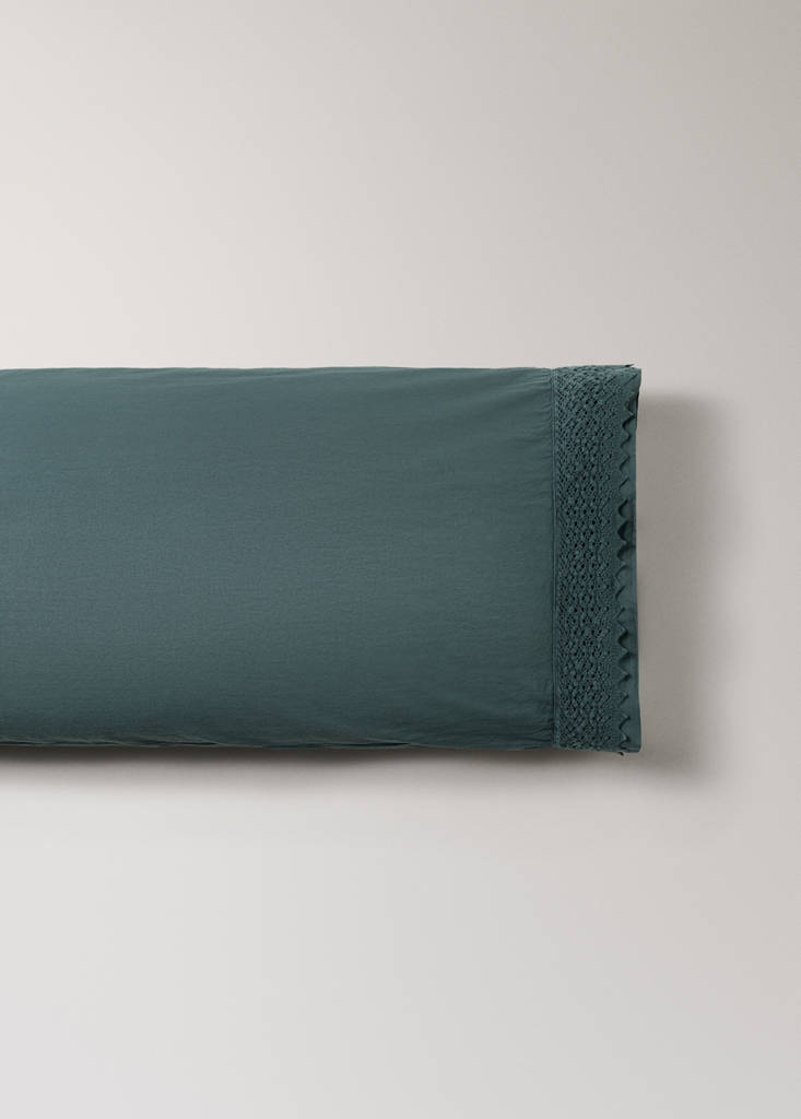 MANGO HOME - Taie d'oreiller en coton lavé dentelle rapporté 45x110 cm bleu encre - 45x110cm
