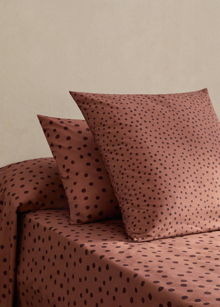 MANGO HOME - Deuc taies d'oreiller percale de coton 200 fils imprimé pois 50x75 cm orange brûlé - 50x75cm