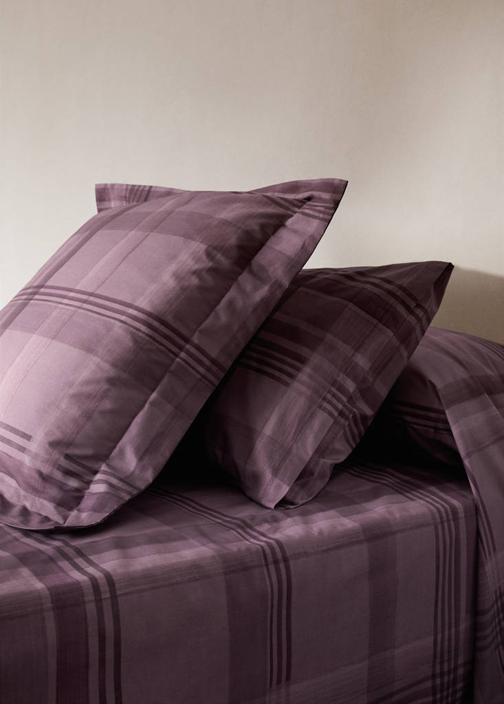 MANGO HOME - Taie d'oreiller en percale de coton imprimé à carreaux aquarelle 50x75 cm prune - 50x75cm