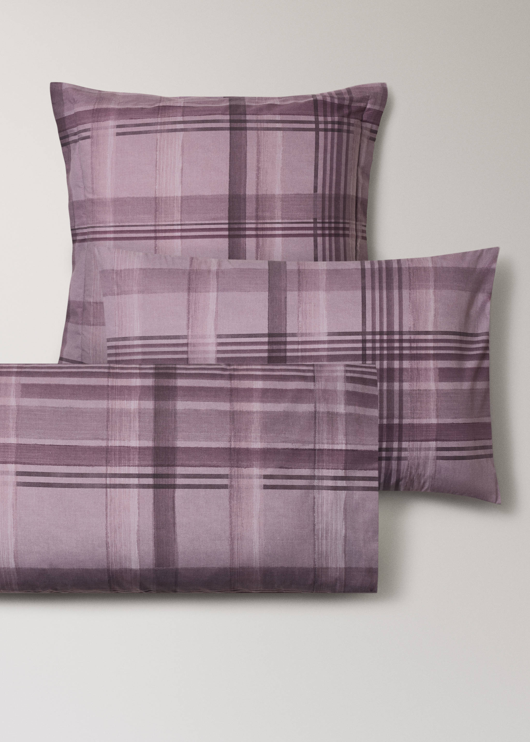Percale cotton watercolour check-print pillowcase 50x75 cm - Details of the article 4