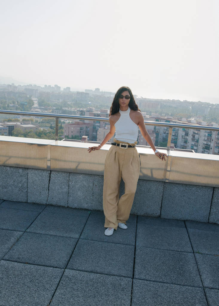 Lyocell paperbag trousers — Beige