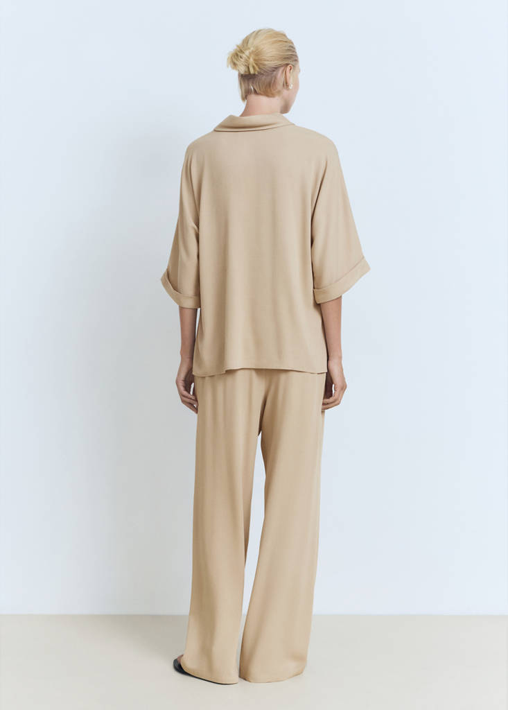 Straight-fit trousers with elastic waist — Beige