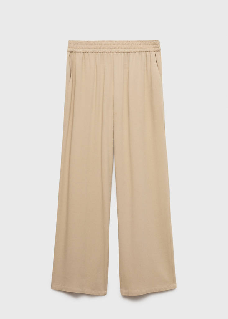 Straight-fit trousers with elastic waist — Beige
