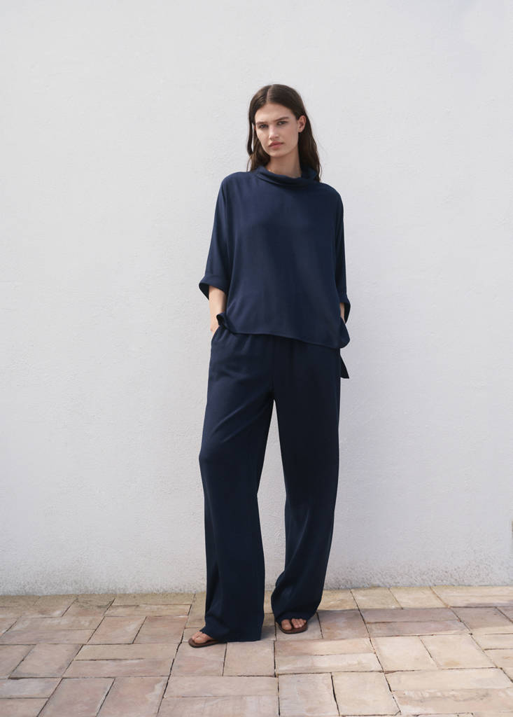Straight-fit trousers with elastic waist — Dark Navy