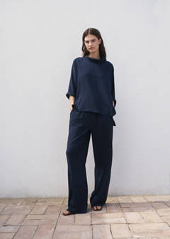 Straight-fit trousers with elastic waist — Dark Navy 2