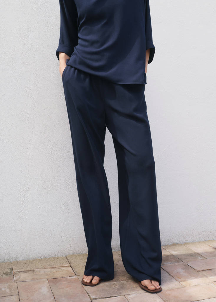 Straight-fit trousers with elastic waist — Dark Navy